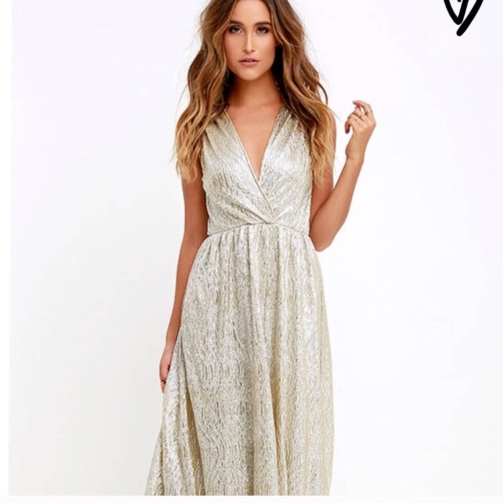 Lulus all that shimmers is gold maxi dress